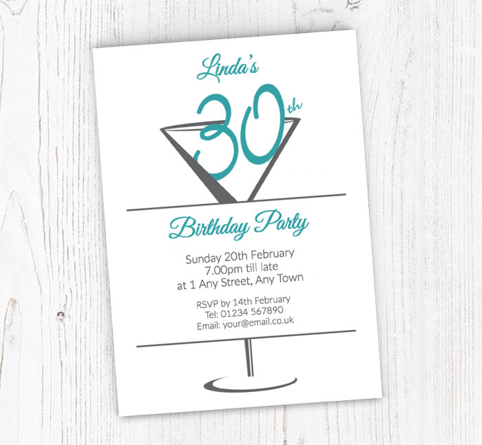 cocktail glass 30th party invitations