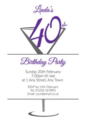 cocktail glass 40th party invitations