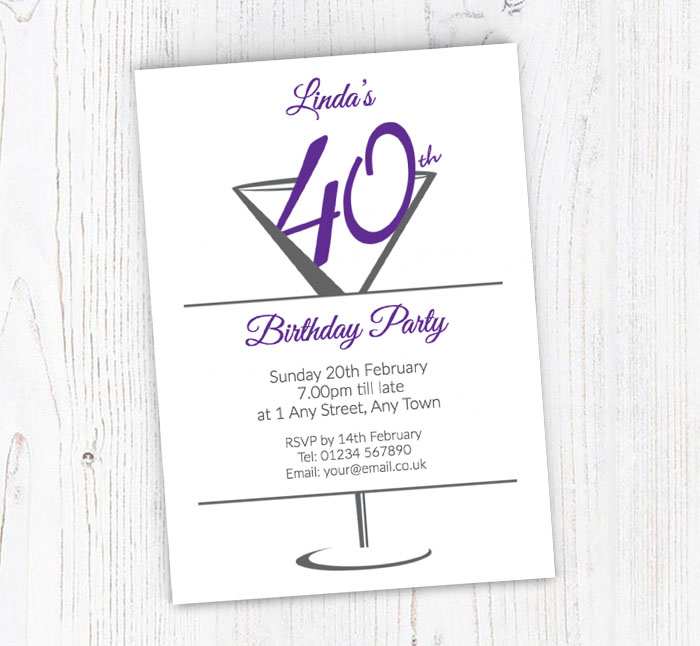 cocktail glass 40th party invitations