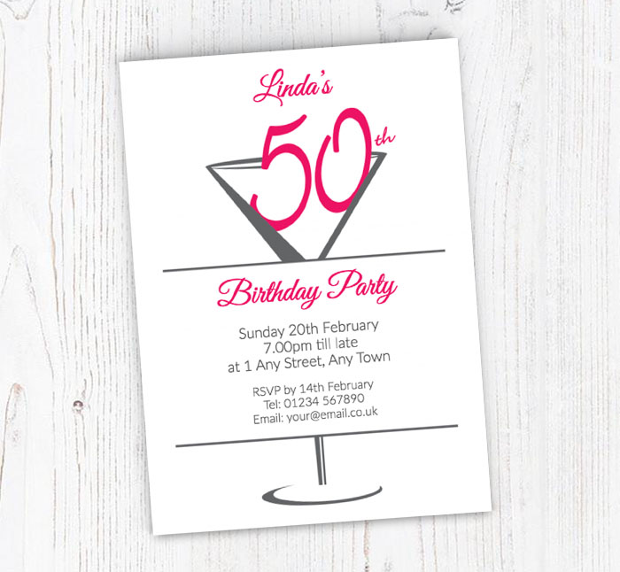 cocktail glass 50th party invitations