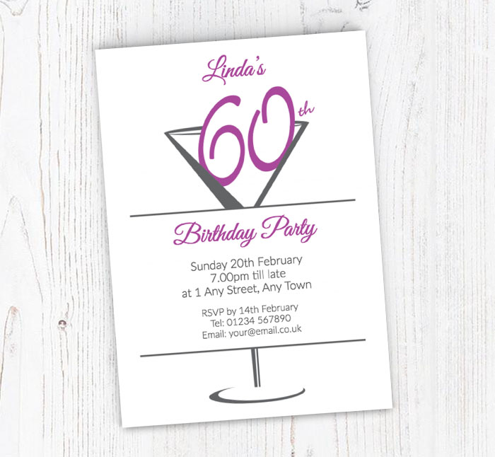cocktail glass 60th party invitations