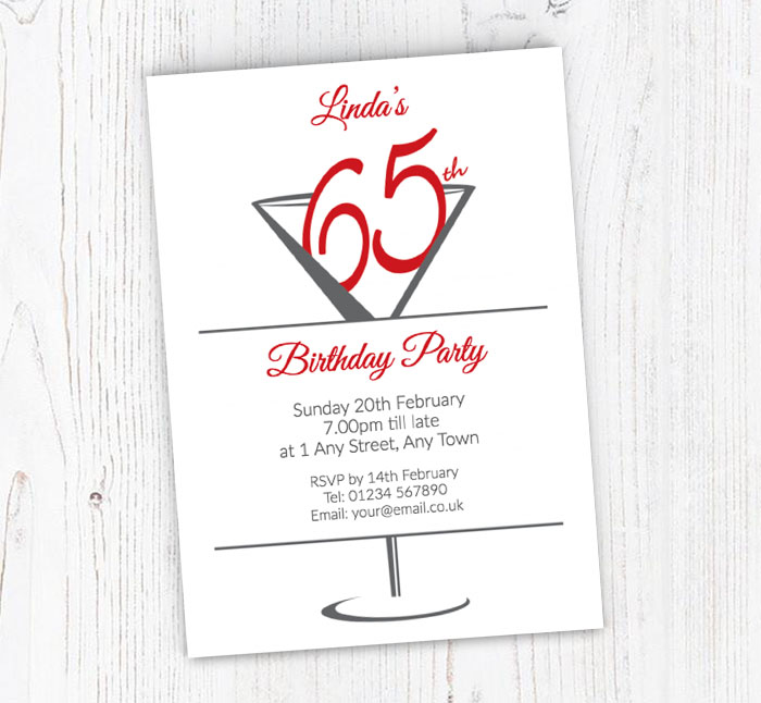 cocktail glass 65th party invitations