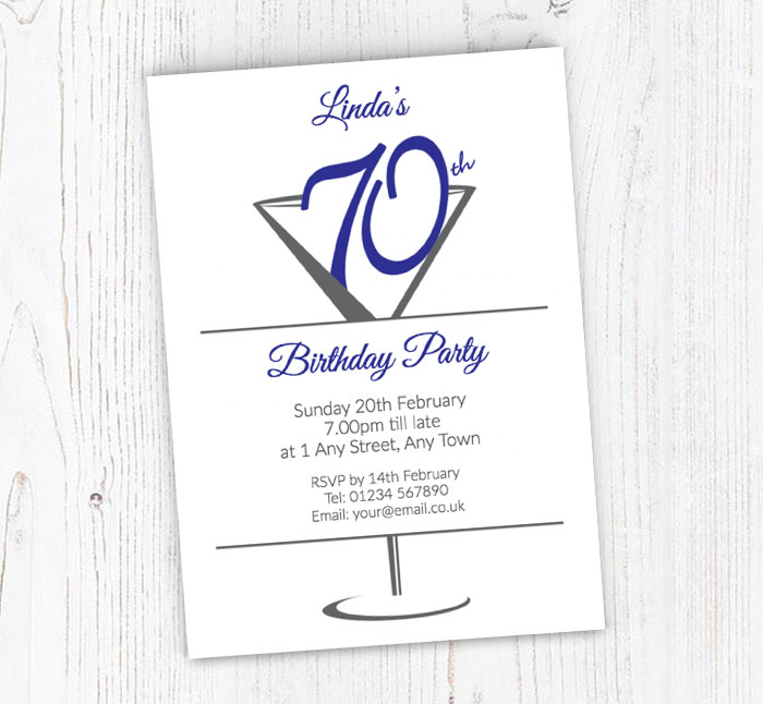 cocktail glass 70th party invitations