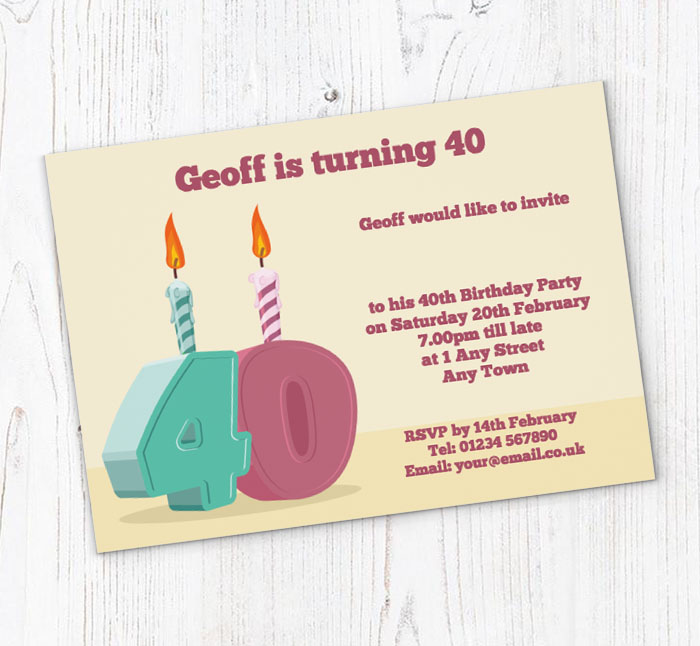 40th candle birthday party invitations