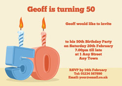 50th candle birthday party invitations
