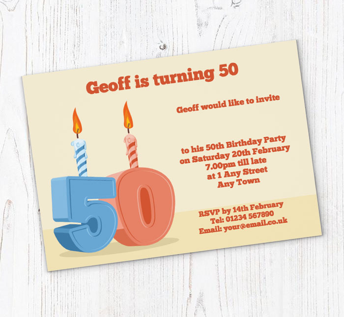 50th candle birthday party invitations
