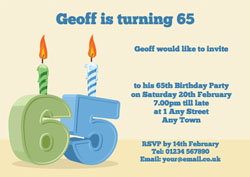 65th candle birthday party invitations