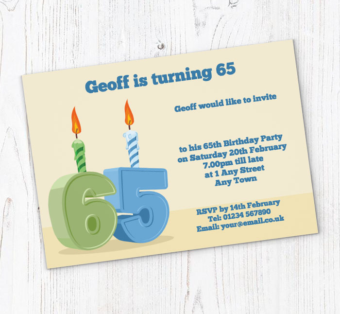 65th candle birthday party invitations