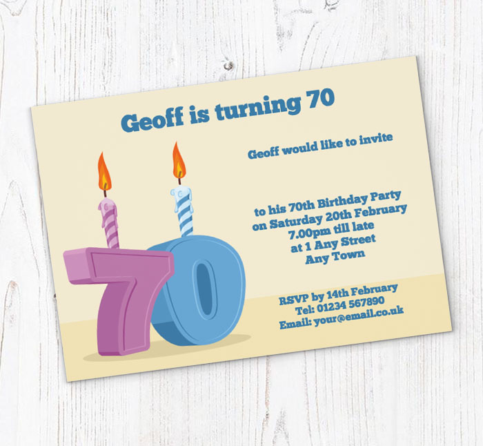 70th candle birthday party invitations