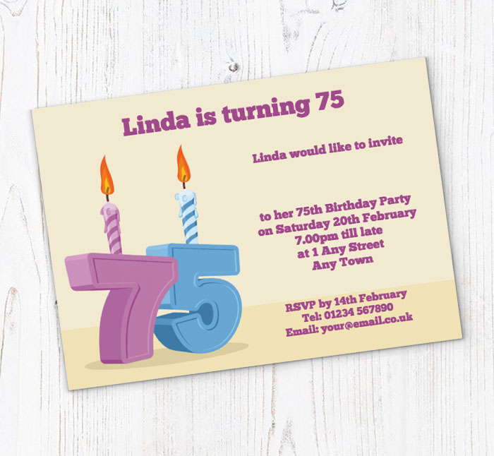 75th candle birthday party invitations