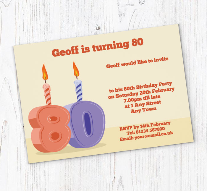 80th candle birthday party invitations