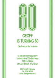 80th vertical stripes party invitations