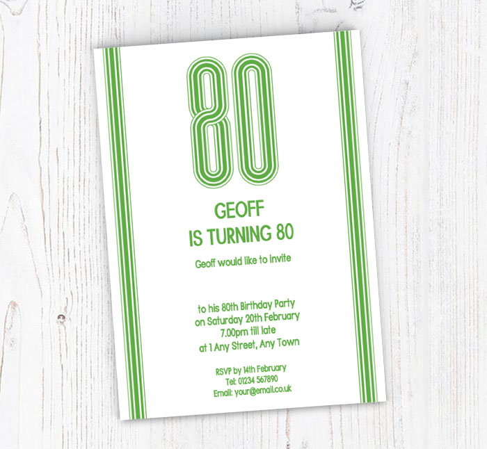 80th vertical stripes party invitations