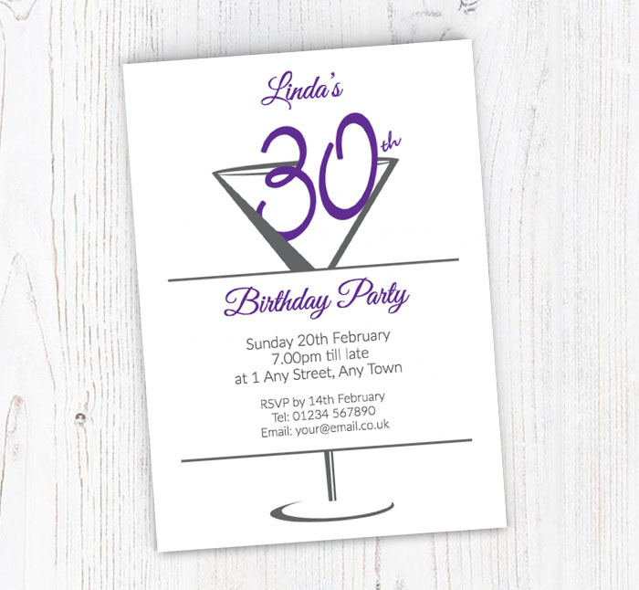 cocktail glass purple 30th invitations