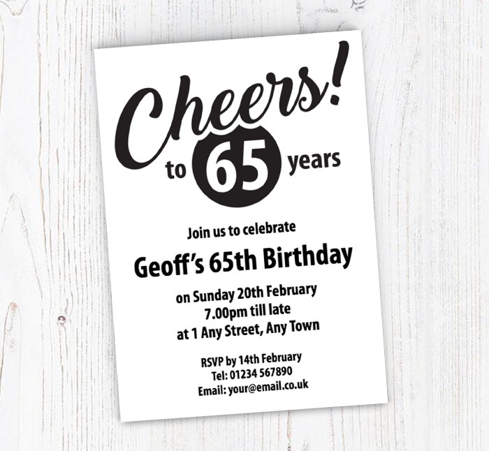 cheers to 65 years party invitations