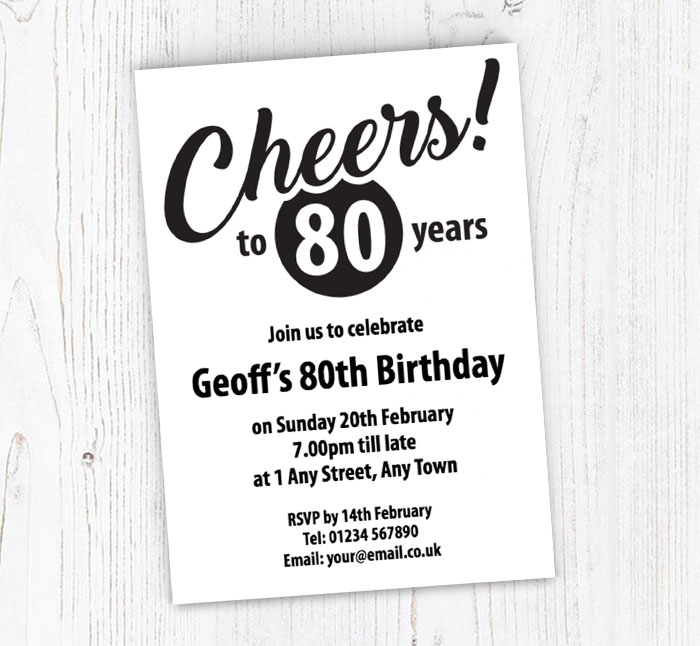 cheers to 80 years party invitations
