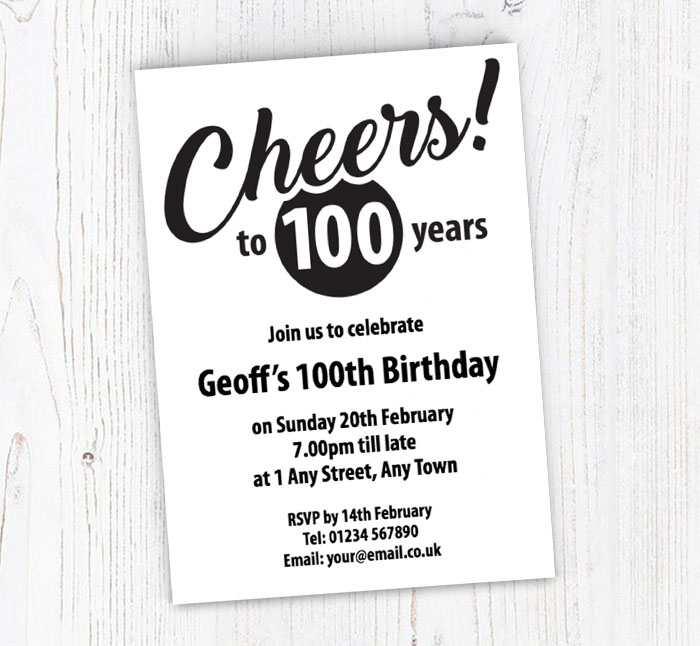 cheers to 100 years party invitations
