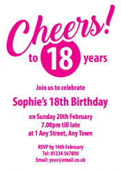 pink cheers to 18 years invitations