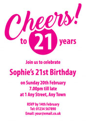 pink cheers to 21 years invitations