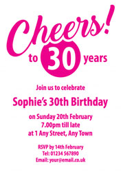 pink cheers to 30 years invitations