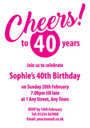 pink cheers to 40 years invitations