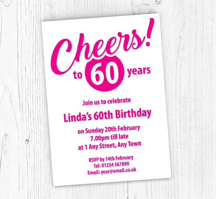 pink cheers to 60 years invitations