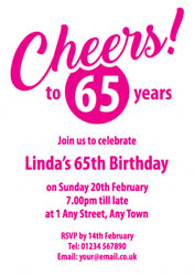 pink cheers to 65 years invitations