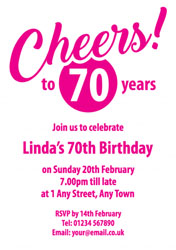 pink cheers to 70 years invitations