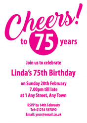 pink cheers to 75 years invitations