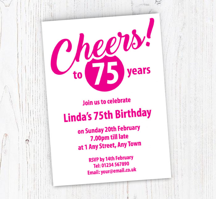 pink cheers to 75 years invitations
