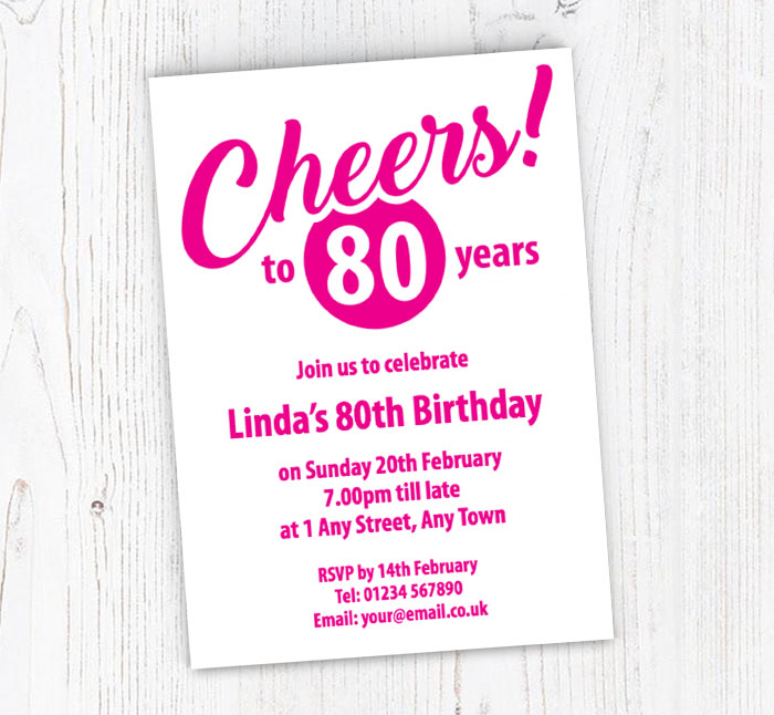 pink cheers to 80 years invitations