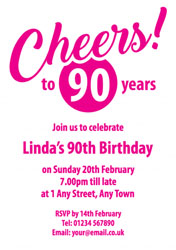 pink cheers to 90 years invitations