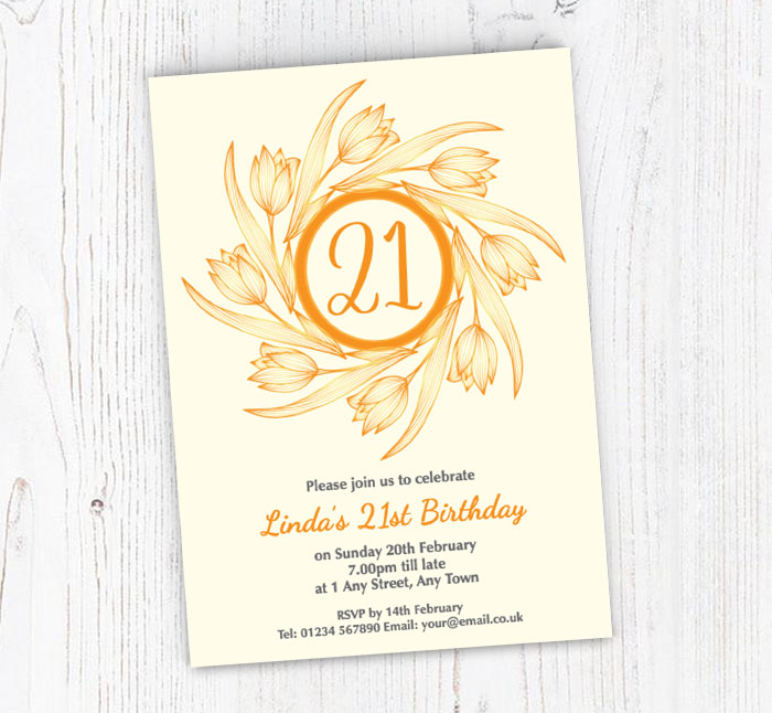 21st tulips party invitations