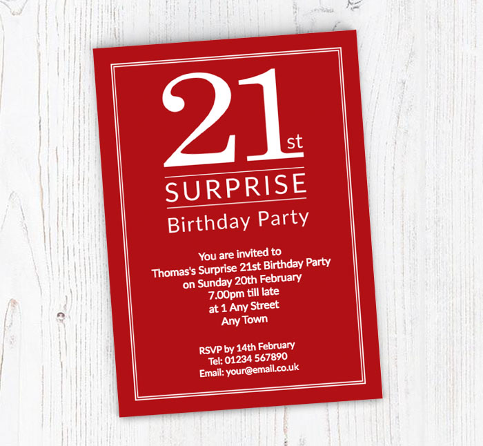 surprise 21st birthday party invitations