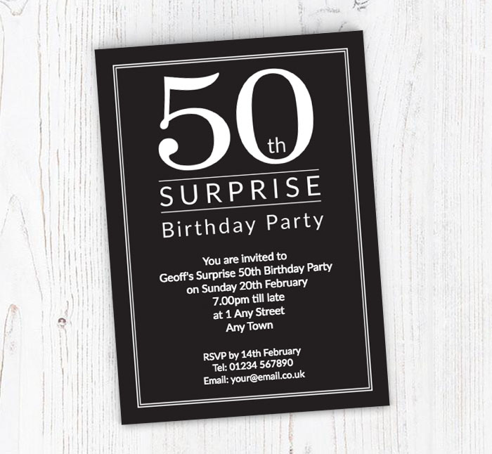 Surprise 50th Birthday Party Invitations | Personalise Online Plus Free Envelopes | Putty Print