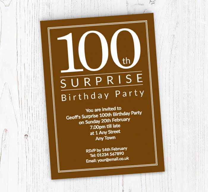 surprise 100th birthday party invitations