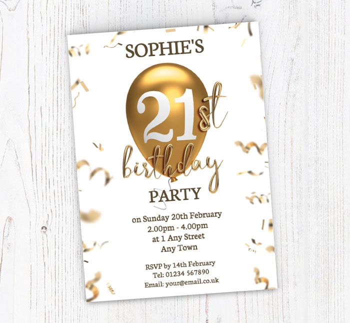 21st gold balloon party invitations