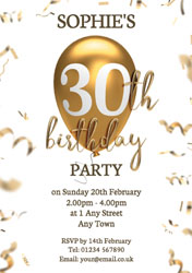 30th gold balloon party invitations