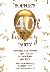 40th gold balloon party invitations