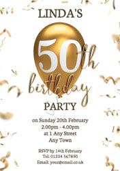 50th gold balloon party invitations