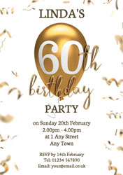 60th gold balloon party invitations