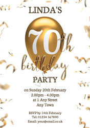 70th gold balloon party invitations