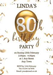 80th gold balloon party invitations