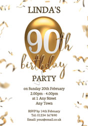 90th gold balloon party invitations