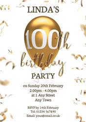 100th gold balloon party invitations
