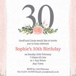 pink 30th square party invitations