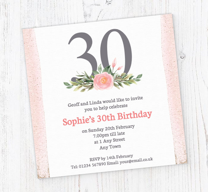 pink 30th square party invitations