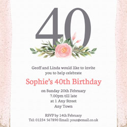 pink 40th square party invitations