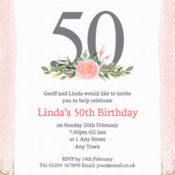 pink 50th square party invitations