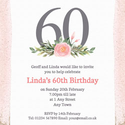 pink 60th square party invitations